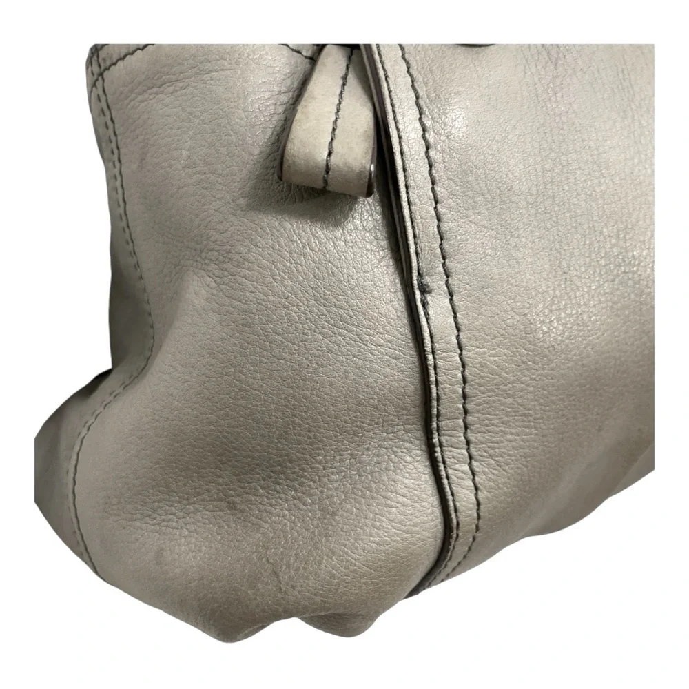 B. Makowsky Gray Pebbled Leather Hobo Shoulder Tote Bag Large Silver Hardware